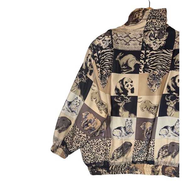 Vintage Fuda International Silk Animal Print Bomber Jacket Unique‎ Lightweight L - Picture 6 of 11